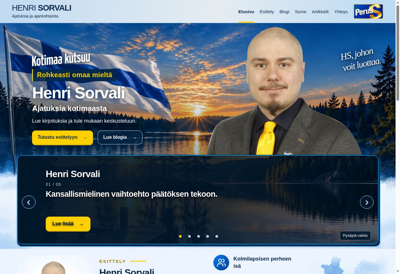 Henri Sorvali: etusivun kuvakaappaus