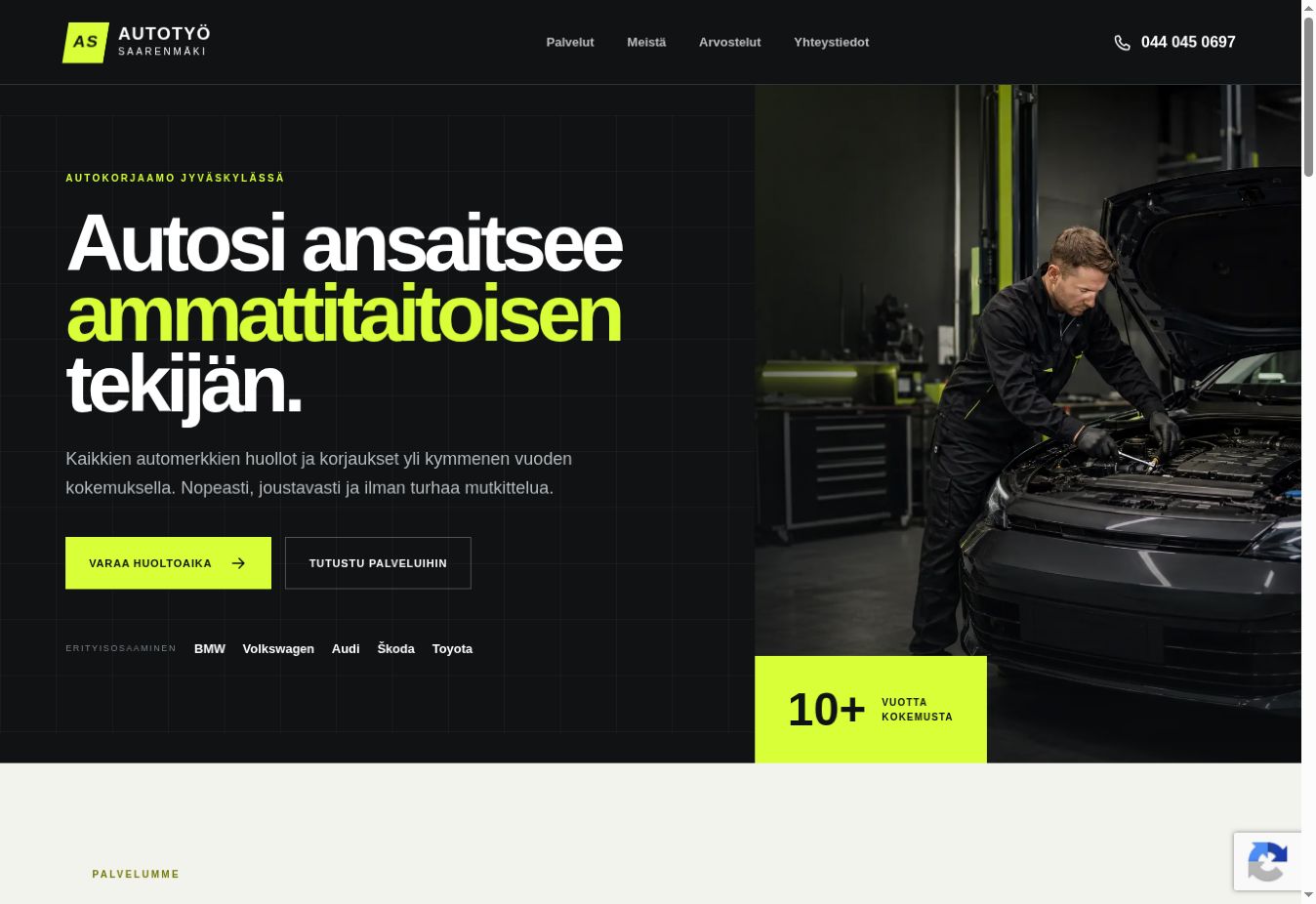 Autotyö Saarenmäki: etusivun kuvakaappaus