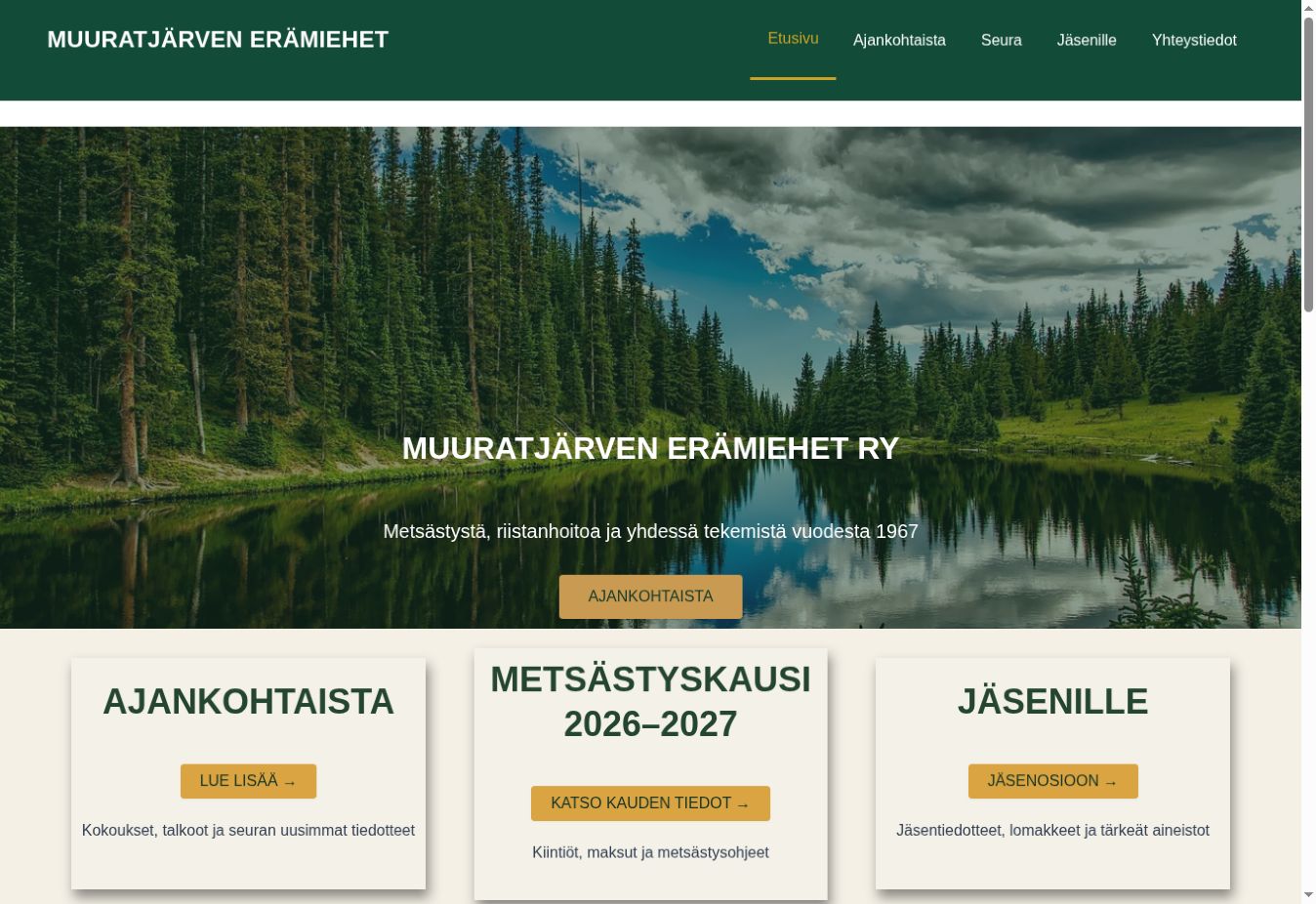 Muuratjärven Erämiehet: etusivun kuvakaappaus